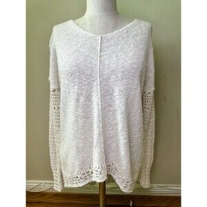 Lucky Brand Delicate Knit Chunky Textured Pullover Ivory White Boho Sweater Sz S